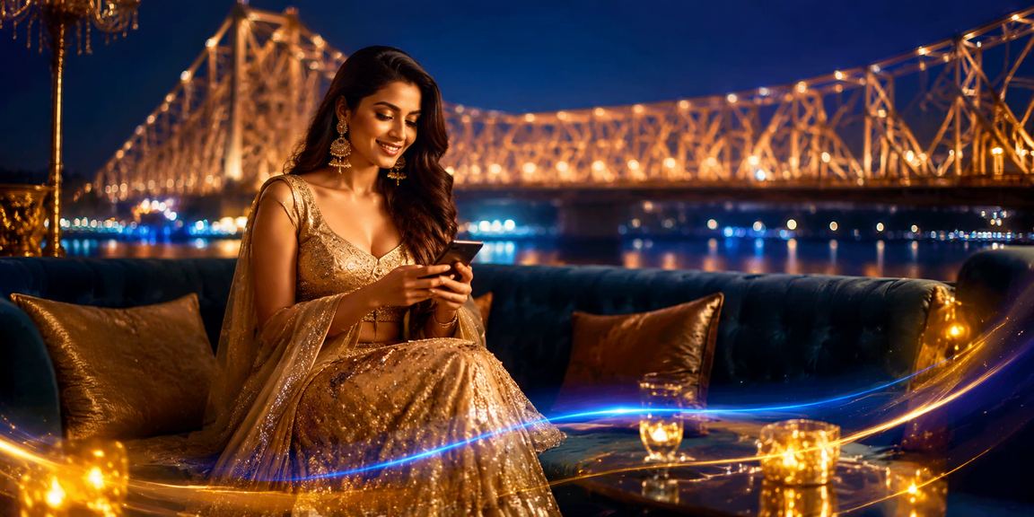 Indian woman using mobile to check FAQ on online betting platform